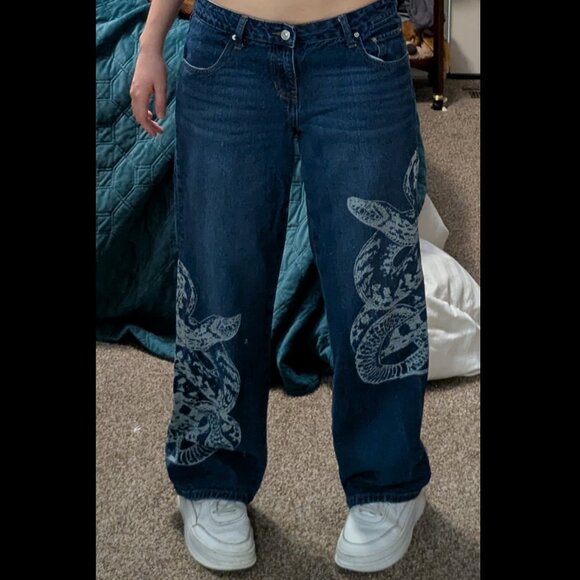 Dark Blue Denim Snake Jeans - Picture 4 of 5